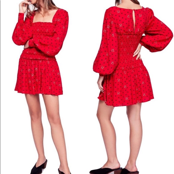 New Free People Two Faces Mini Dress Red